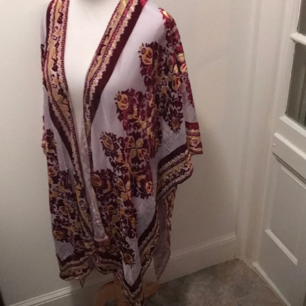 NWT Free People Red/Gold MUSE Burn Out Kimono O/S